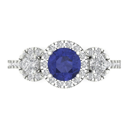 1.46 cttw Simulated Tanzanite Three-Stone Engagement Ring - Solid Gold (Round Cut,6.0mm)