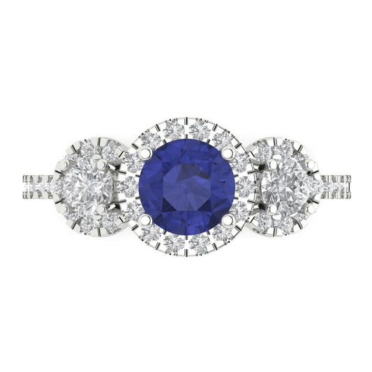 1.46 cttw Simulated Tanzanite Three-Stone Engagement Ring - Solid White Gold (VVS1, Round Cut,6.0mm)