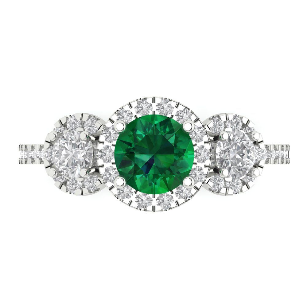1.46 cttw Simulated Emerald Three-Stone Engagement Ring - Solid Gold (Round Cut,6.0mm)