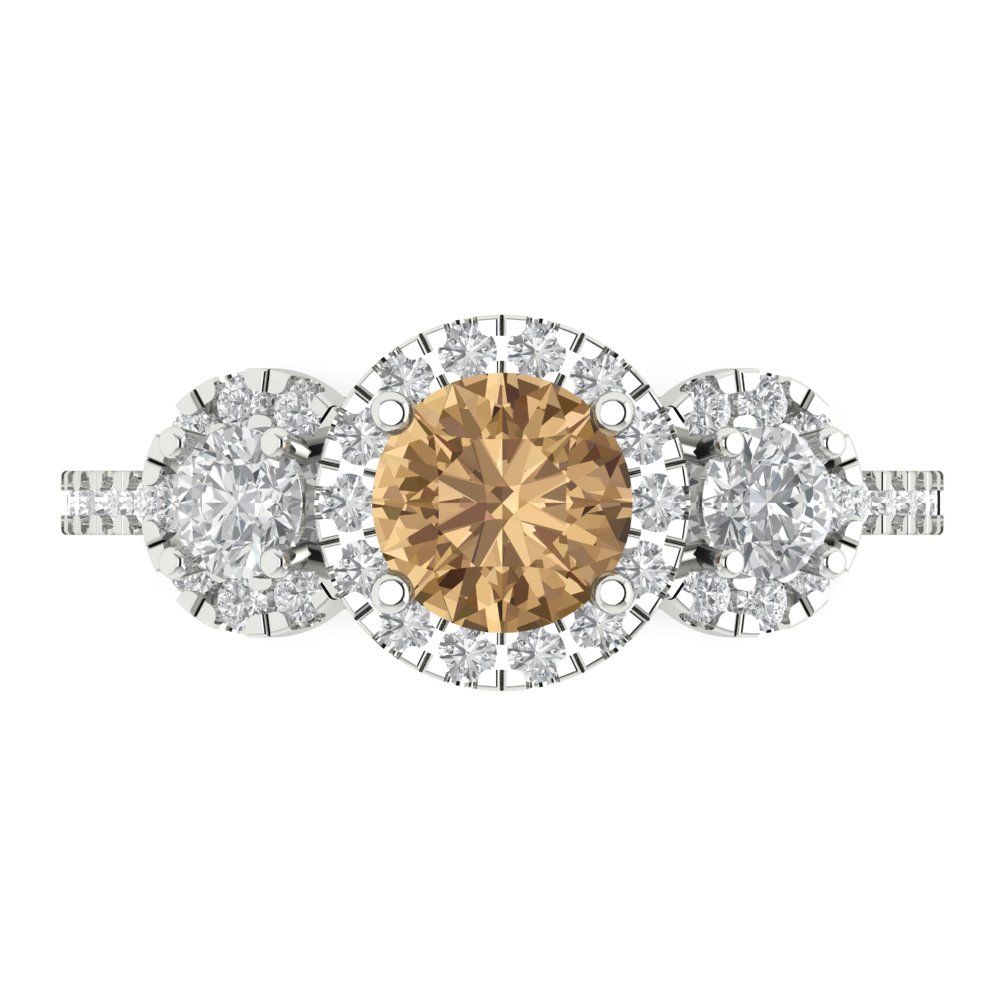 1.46 cttw Zirconia Simulated Champagne Diamond Three-Stone Engagement Ring - Solid Gold (VVS1, Round Cut,6.0mm)
