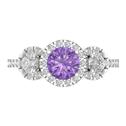 1.46 cttw Simulated Alexandrite Three-Stone Engagement Ring - Solid Gold (Round Cut,6.0mm)