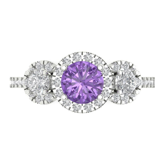 1.46 cttw Simulated Alexandrite Three-Stone Engagement Ring - Solid White Gold (VVS1, Round Cut,6.0mm)