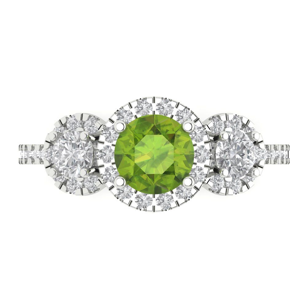 1.46 cttw Natural Peridot Three-Stone Engagement Ring - Solid Gold (Round Cut,6.0mm)