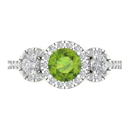 1.46 cttw Natural Peridot Three-Stone Engagement Ring - Solid Gold (Round Cut,6.0mm)