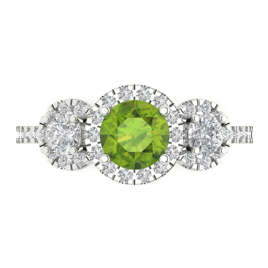 1.46 cttw Natural Peridot Three-Stone Engagement Ring - Solid White Gold (VVS1, Round Cut,6.0mm)