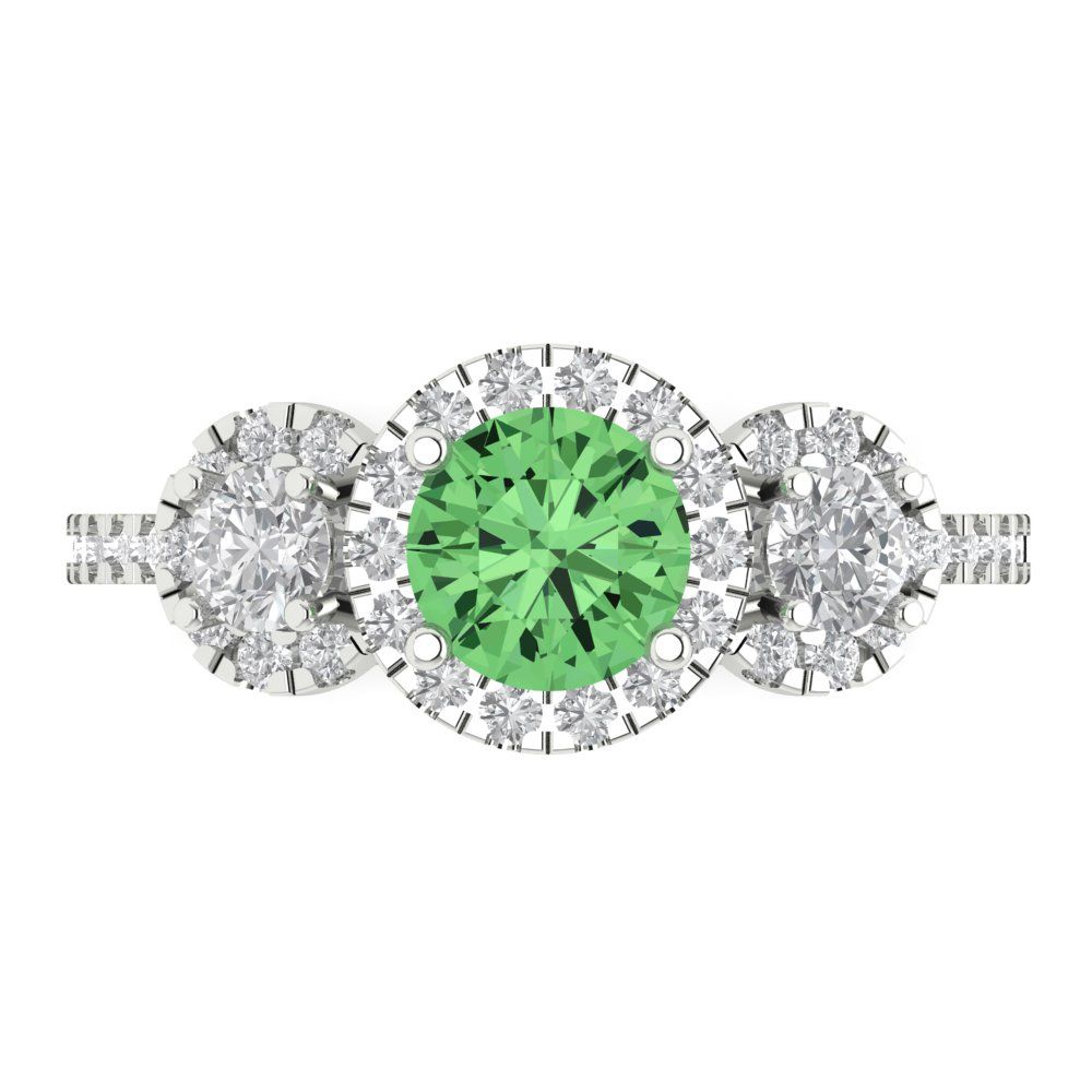 1.46 cttw Zirconia Simulated Green Diamond Three-Stone Engagement Ring - Solid Gold (VVS1, Round Cut,6.0mm)