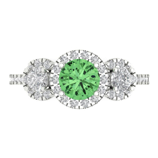1.46 cttw Zirconia Simulated Green Diamond Three-Stone Engagement Ring - Solid White Gold (VVS1, Round Cut,6.0mm)