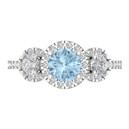 1.46 cttw Natural Swiss Blue Topaz Three-Stone Engagement Ring - Solid Gold (Round Cut,6.0mm)
