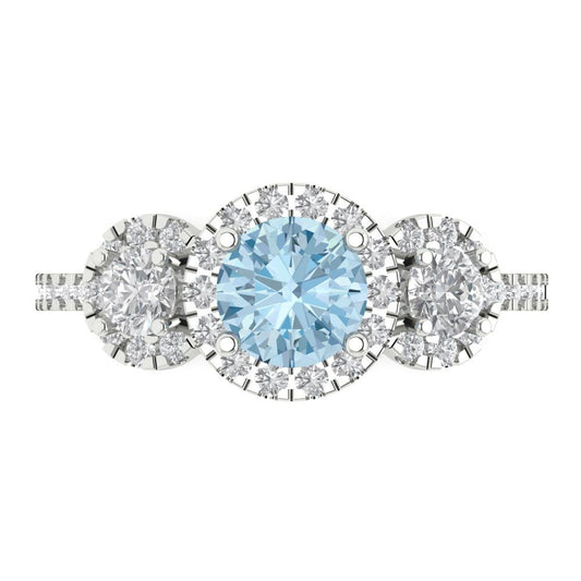 1.46 cttw Natural Swiss Blue Topaz Three-Stone Engagement Ring - Solid White Gold (VVS1, Round Cut,6.0mm)