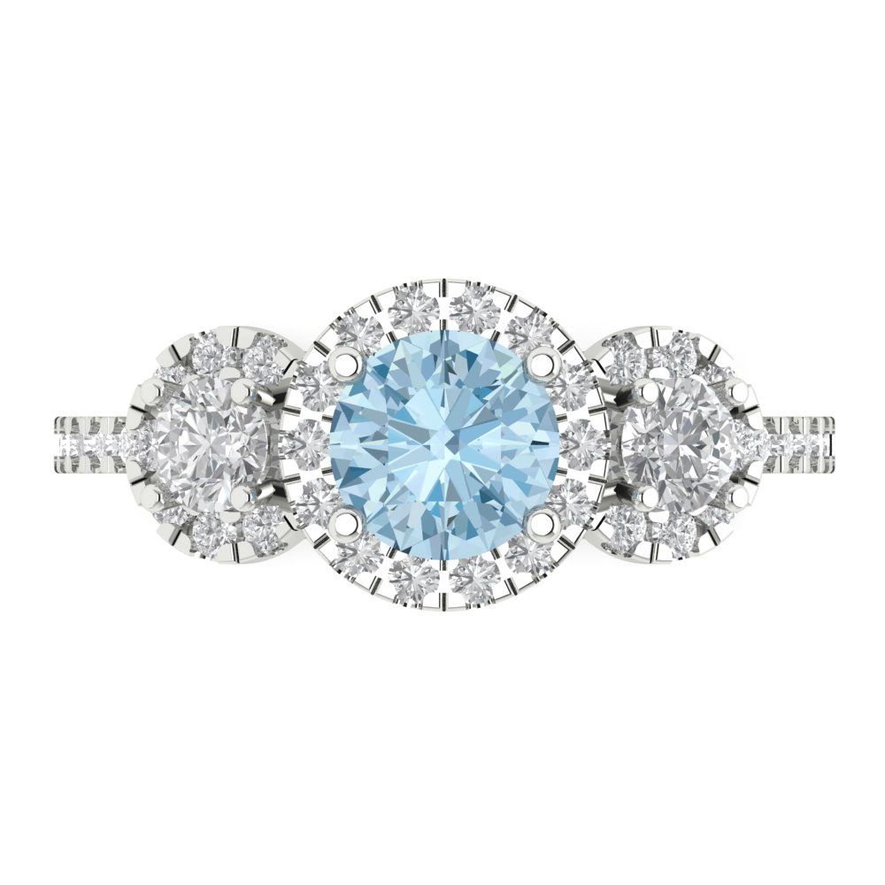 1.46 cttw Natural Aquamarine Three-Stone Engagement Ring - Solid Gold (Round Cut,6.0mm)
