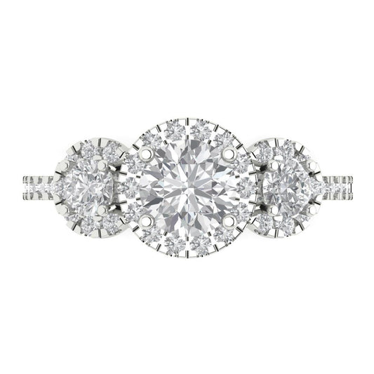 1.46 cttw White Sapphire Three-Stone Engagement Ring - Solid White Gold (VVS1, Round Cut,6.0mm)