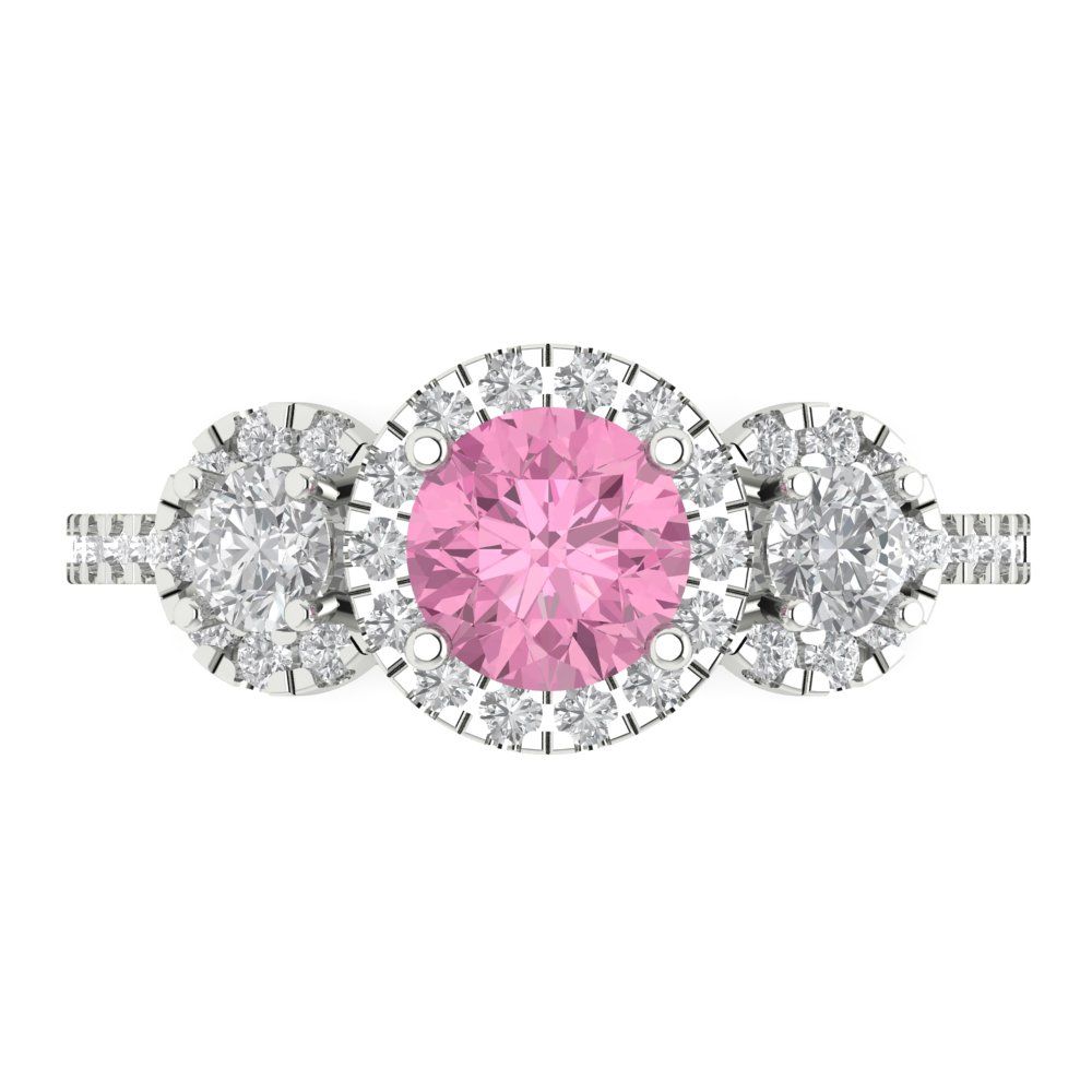 1.46 cttw Zirconia Simulated Pink Diamond Three-Stone Engagement Ring - Solid Gold (VVS1, Round Cut,6.0mm)