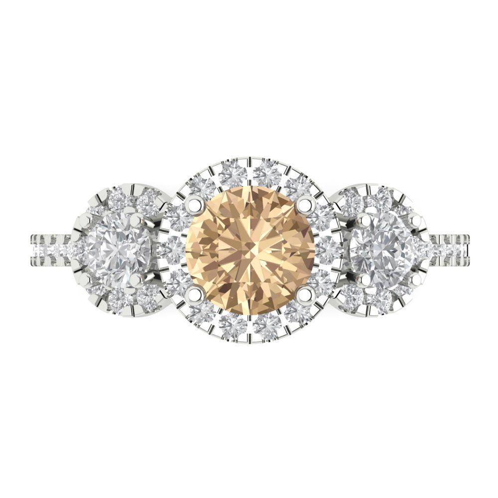 1.46 cttw Yellow Moissanite Three-Stone Engagement Ring - Solid Gold (Round Cut,6.0mm)