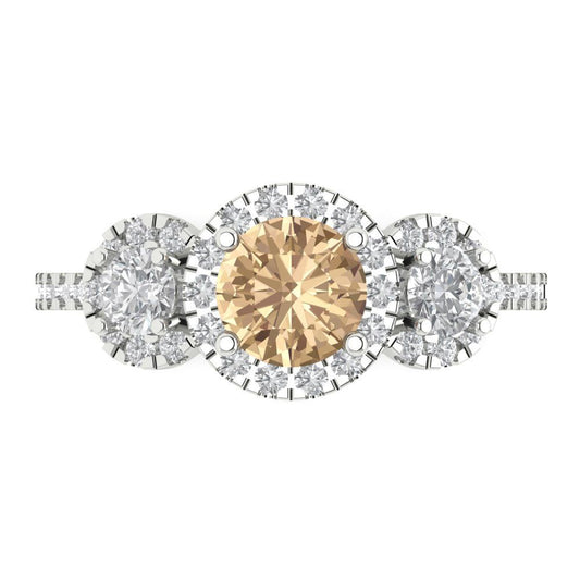 1.46 cttw Yellow Moissanite Three-Stone Engagement Ring - Solid White Gold (VVS1, Round Cut,6.0mm)