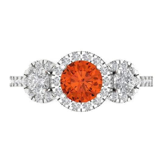 1.46 cttw Zirconia Simulated Red Diamond Three-Stone Engagement Ring - Solid White Gold (VVS1, Round Cut,6.0mm)