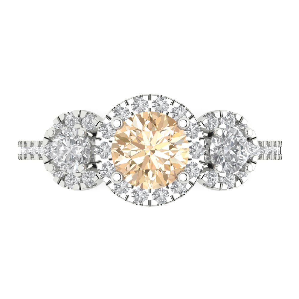 1.46 cttw Natural Morganite Three-Stone Engagement Ring - Solid Gold (Round Cut,6.0mm)
