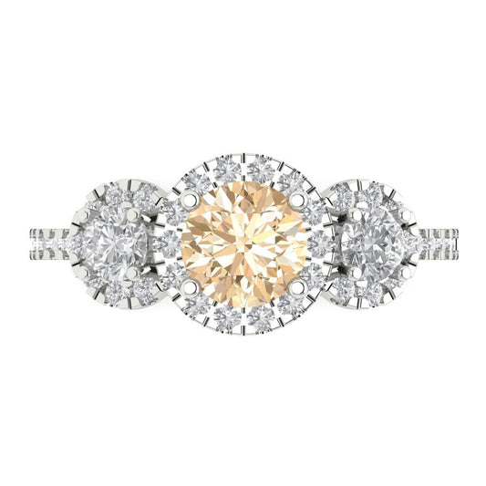 1.46 cttw Natural Morganite Three-Stone Engagement Ring - Solid White Gold (VVS1, Round Cut,6.0mm)