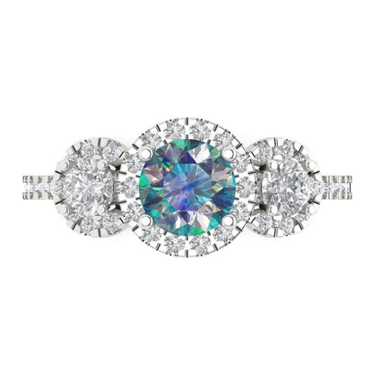 1.46 cttw Blue Moissanite Three-Stone Engagement Ring - Solid Gold (Round Cut,6.0mm)