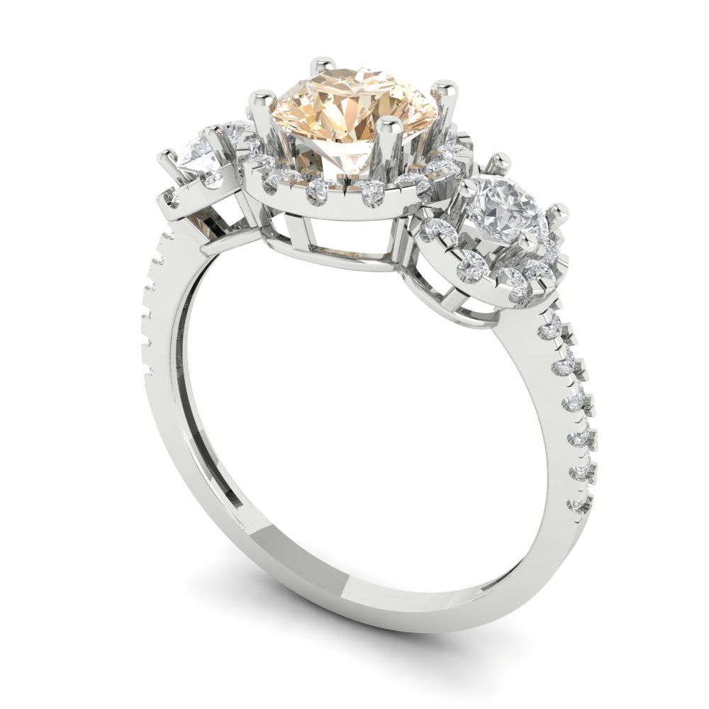 1.46 cttw Natural Morganite Three-Stone Engagement Ring - Solid Gold (Round Cut,6.0mm)