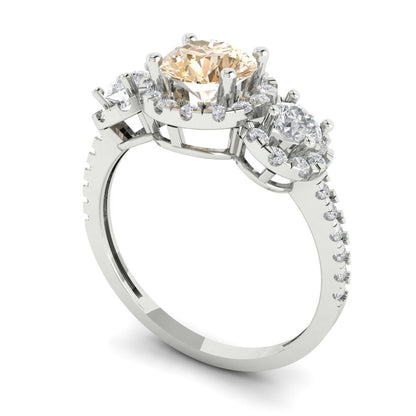 1.46 cttw Natural Morganite Three-Stone Engagement Ring - Solid Gold (Round Cut,6.0mm)