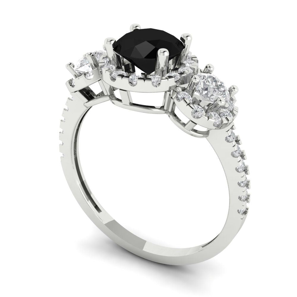 1.46 cttw Natural Onyx Three-Stone Engagement Ring - Solid Gold (Round Cut,6.0mm)