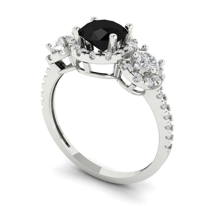 1.46 cttw Natural Onyx Three-Stone Engagement Ring - Solid Gold (Round Cut,6.0mm)