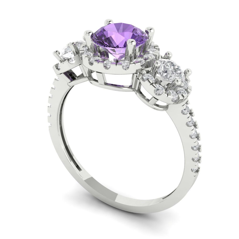 1.46 cttw Simulated Alexandrite Three-Stone Engagement Ring - Solid Gold (Round Cut,6.0mm)