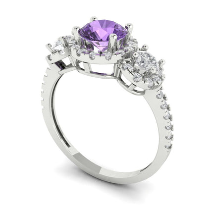 1.46 cttw Simulated Alexandrite Three-Stone Engagement Ring - Solid Gold (Round Cut,6.0mm)