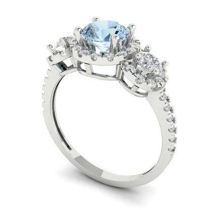 1.46 cttw Natural Sky Blue Topaz Three-Stone Engagement Ring - Solid Gold (Round Cut,6.0mm)