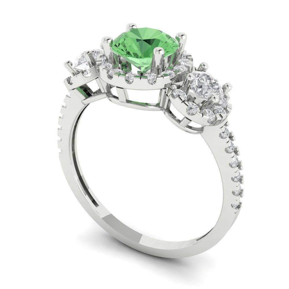 1.46 cttw Zirconia Simulated Green Diamond Three-Stone Engagement Ring - Solid Gold (VVS1, Round Cut,6.0mm)