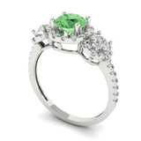 1.79 ct Brilliant Round Cut Green Simulated Diamond Stone White Gold Halo Three-Stone Ring