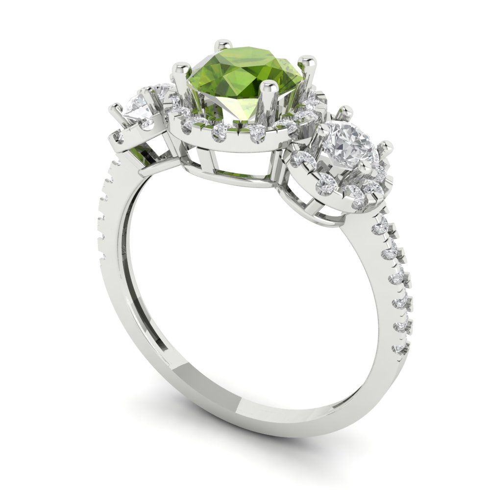 1.46 cttw Natural Peridot Three-Stone Engagement Ring - Solid Gold (Round Cut,6.0mm)