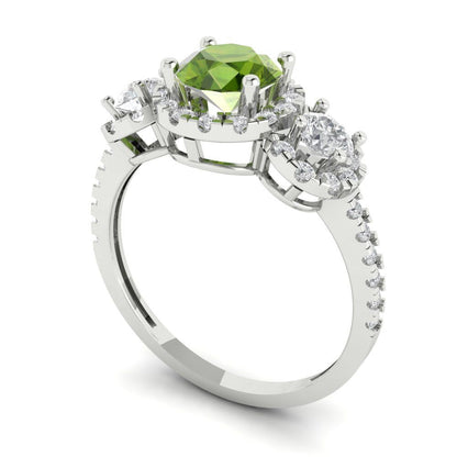 1.46 cttw Natural Peridot Three-Stone Engagement Ring - Solid Gold (Round Cut,6.0mm)