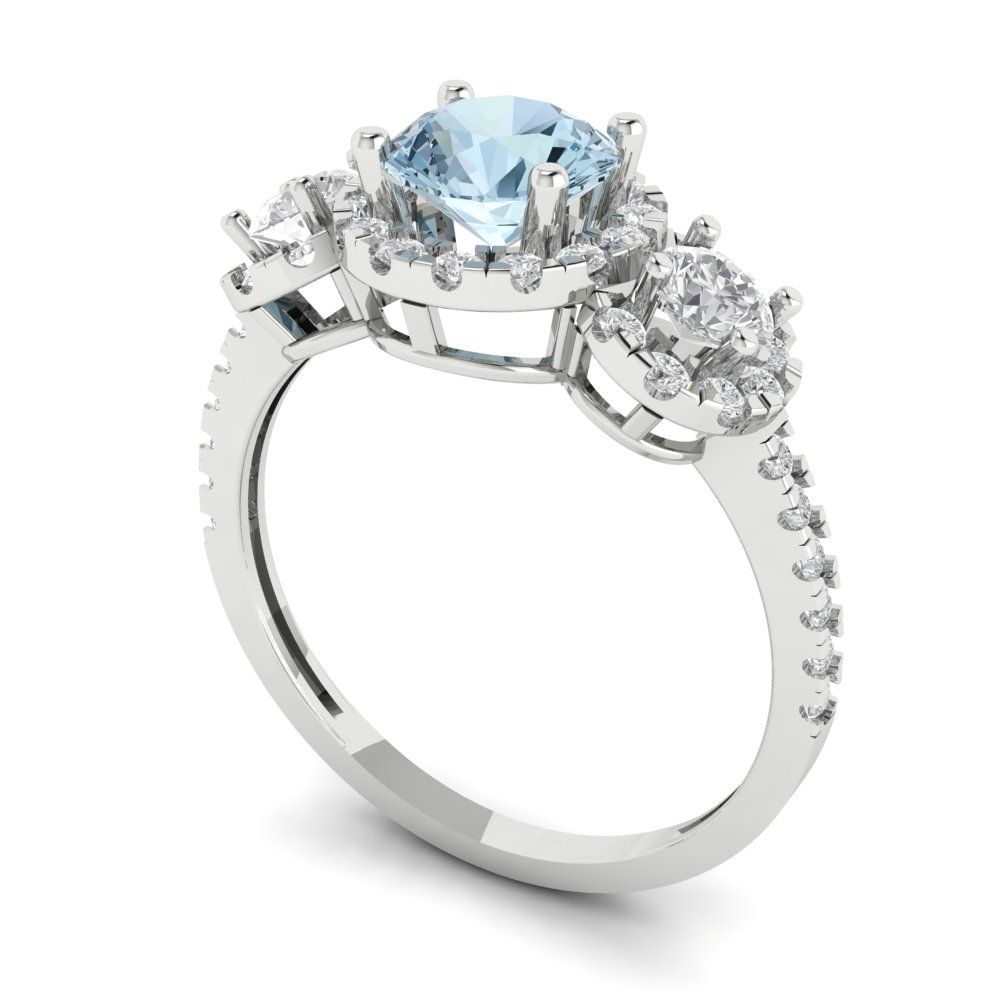1.46 cttw Natural Swiss Blue Topaz Three-Stone Engagement Ring - Solid Gold (Round Cut,6.0mm)