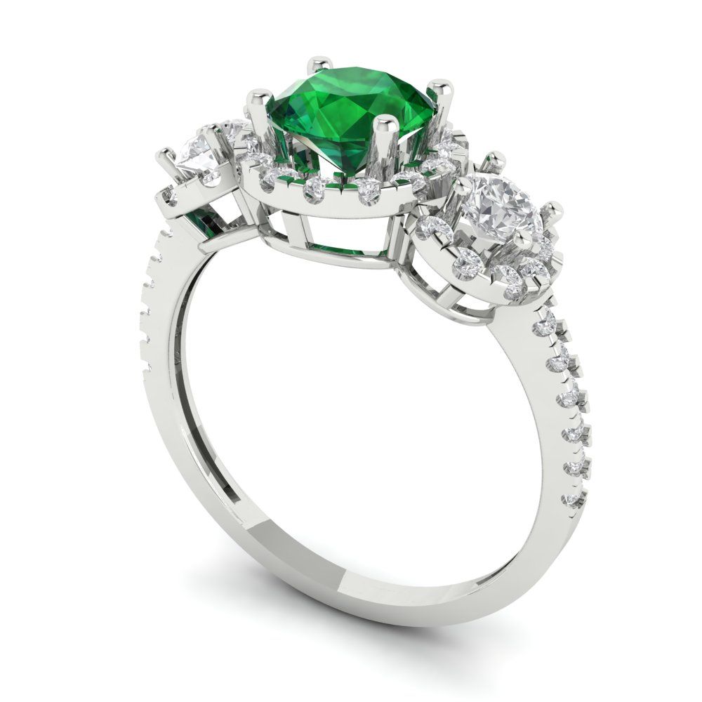 1.46 cttw Simulated Emerald Three-Stone Engagement Ring - Solid Gold (Round Cut,6.0mm)