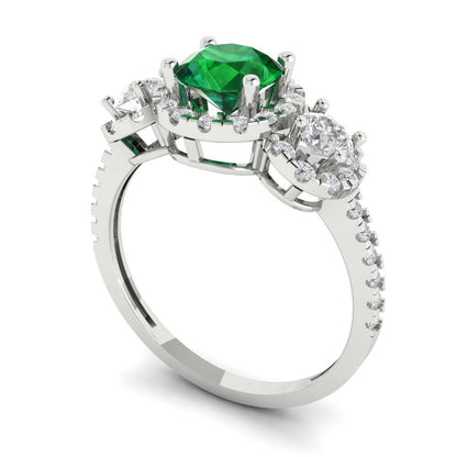 1.46 cttw Simulated Emerald Three-Stone Engagement Ring - Solid Gold (Round Cut,6.0mm)