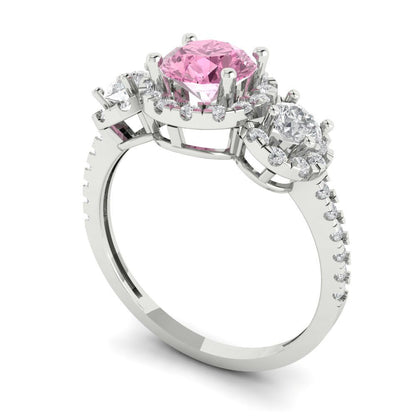 1.46 cttw Zirconia Simulated Pink Diamond Three-Stone Engagement Ring - Solid Gold (VVS1, Round Cut,6.0mm)