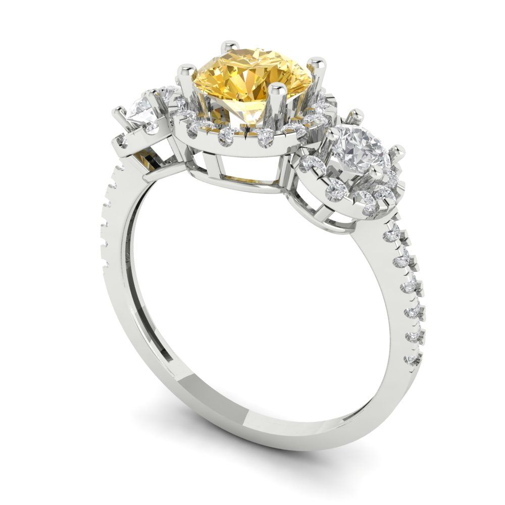 1.46 cttw Zirconia Simulated Yellow Diamond Three-Stone Engagement Ring - Solid Gold (VVS1, Round Cut,6.0mm)