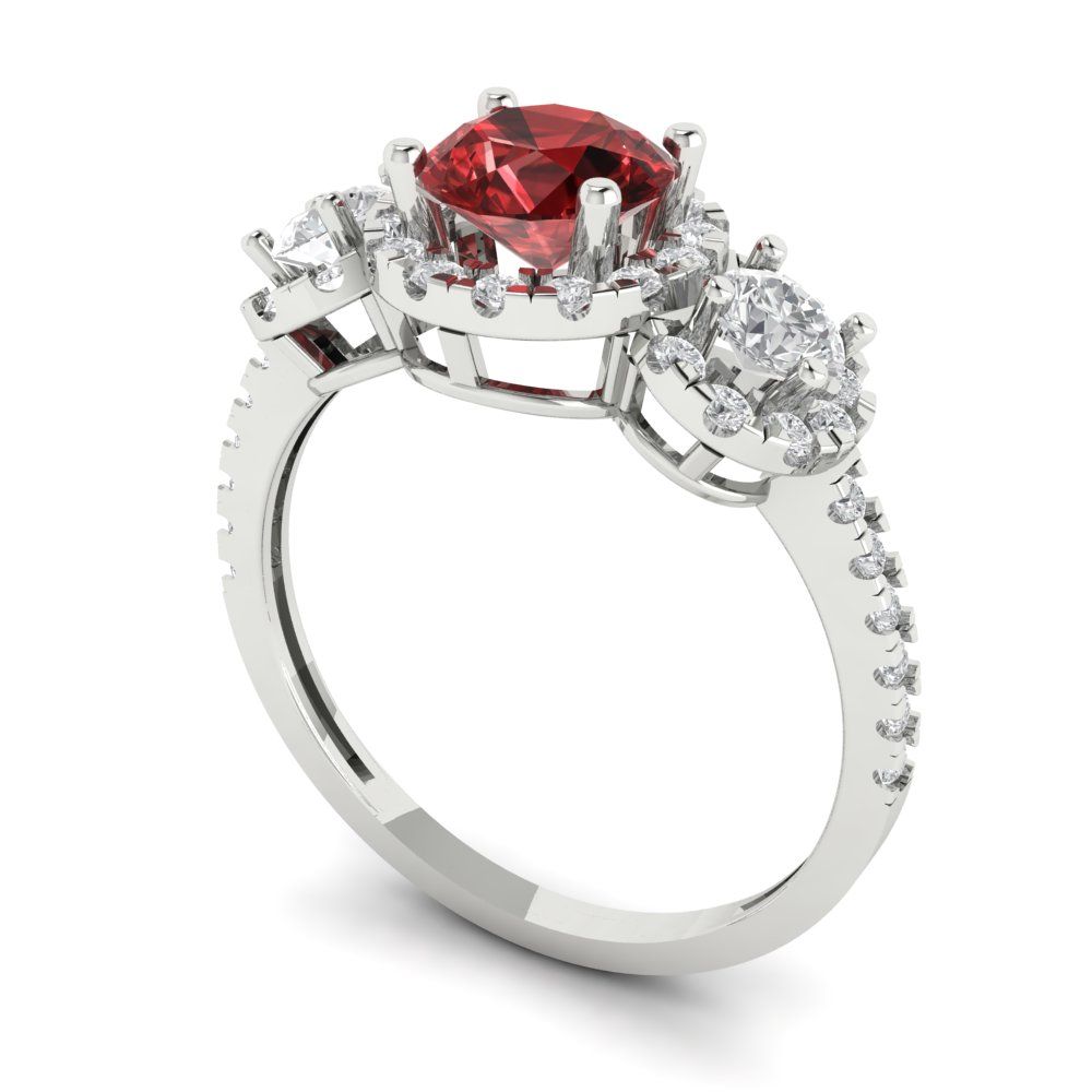 1.46 cttw Natural Garnet Three-Stone Engagement Ring - Solid Gold (Round Cut,6.0mm)