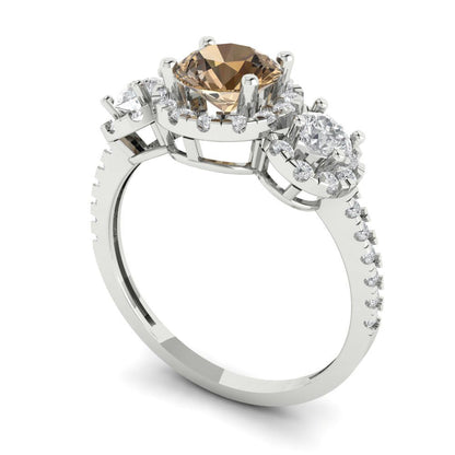 1.46 cttw Zirconia Simulated Champagne Diamond Three-Stone Engagement Ring - Solid Gold (VVS1, Round Cut,6.0mm)