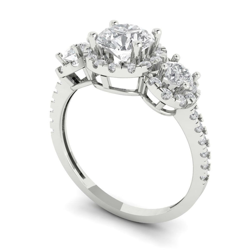 1.79 ct Brilliant Round Cut Natural Diamond Stone Clarity SI1-2 Color G-H White Gold Halo Three-Stone Ring