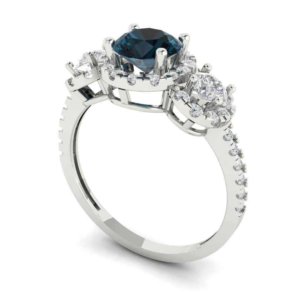 1.46 cttw Natural London Blue Topaz Three-Stone Engagement Ring - Solid Gold (Round Cut,6.0mm)