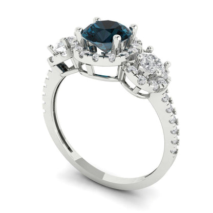 1.46 cttw Natural London Blue Topaz Three-Stone Engagement Ring - Solid Gold (Round Cut,6.0mm)