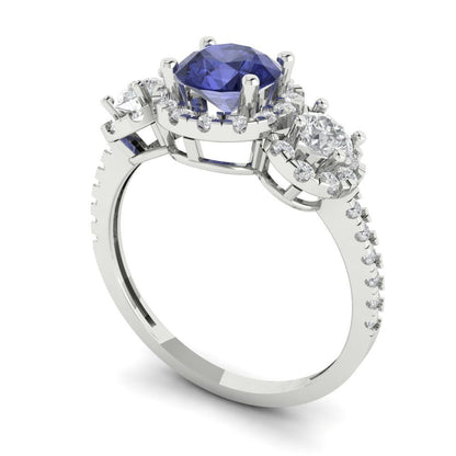 1.46 cttw Simulated Tanzanite Three-Stone Engagement Ring - Solid Gold (Round Cut,6.0mm)