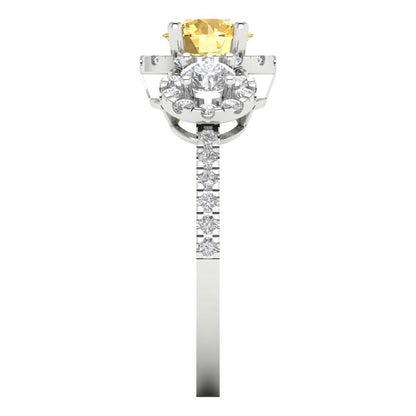 1.46 cttw Zirconia Simulated Yellow Diamond Three-Stone Engagement Ring - Solid Gold (VVS1, Round Cut,6.0mm)