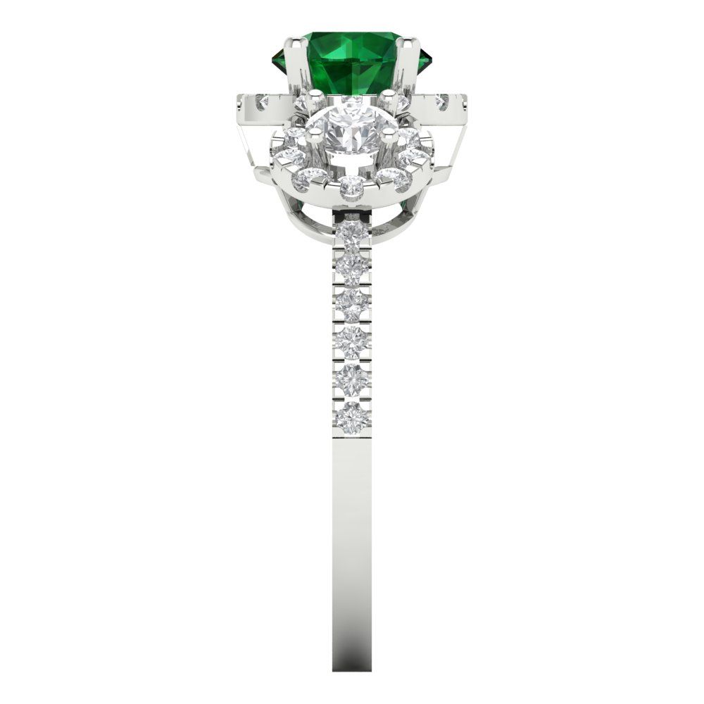 1.46 cttw Simulated Emerald Three-Stone Engagement Ring - Solid Gold (Round Cut,6.0mm)