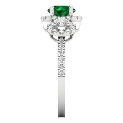 1.46 cttw Simulated Emerald Three-Stone Engagement Ring - Solid Gold (Round Cut,6.0mm)