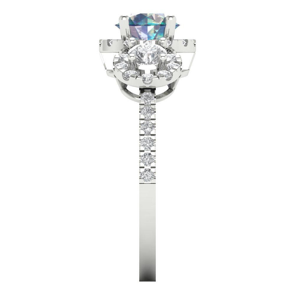 1.46 cttw Blue Moissanite Three-Stone Engagement Ring - Solid Gold (Round Cut,6.0mm)