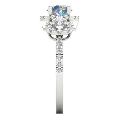 1.46 cttw Blue Moissanite Three-Stone Engagement Ring - Solid Gold (Round Cut,6.0mm)