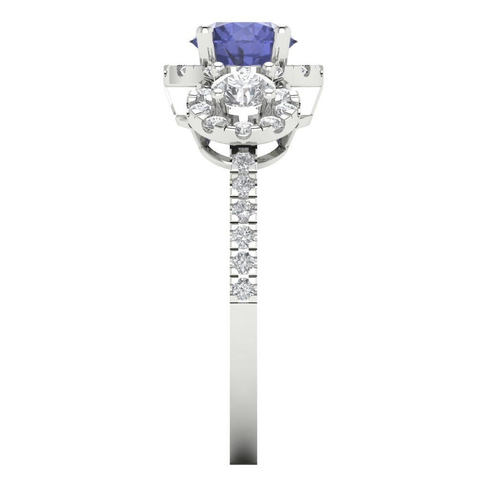 1.46 cttw Simulated Tanzanite Three-Stone Engagement Ring - Solid Gold (Round Cut,6.0mm)